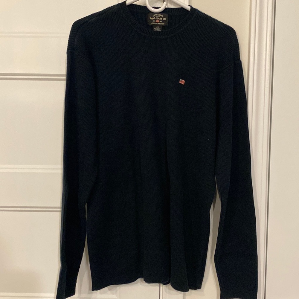 Ralph Lauren deep blue knit crew neck sweater with chest embroidery